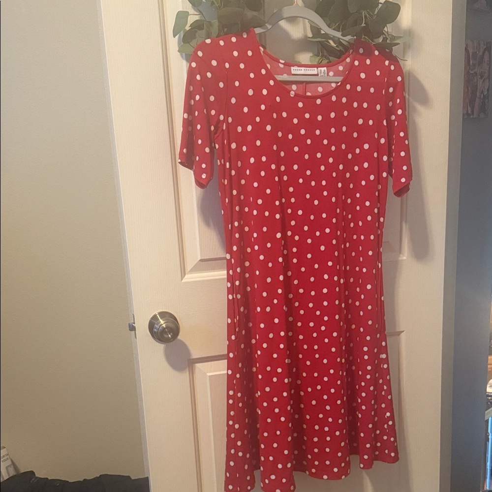 Susan Graver Polka Dot Red Dress with polka dots.  Small